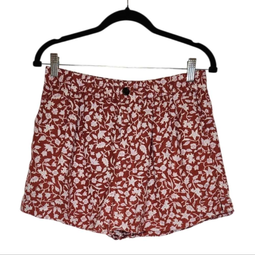 Madewell Linen Blend Track Shorts in Batik Vine Weathered Brick Size Small